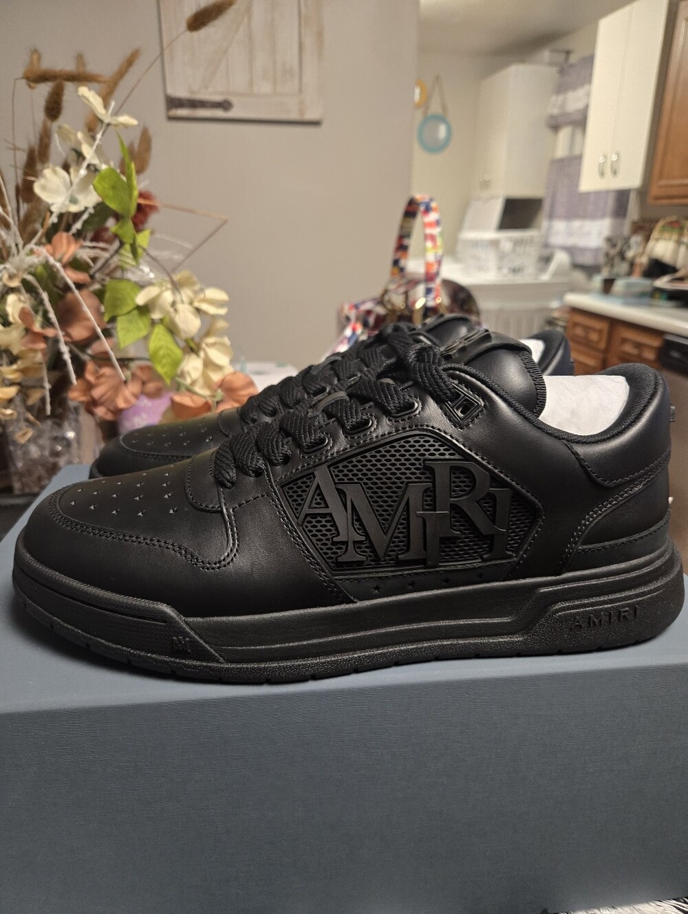AMIRI All-Black Leather Logo Low-Top Sneaker